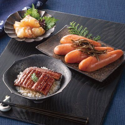 ＜魚三楼＞うなぎ蒲焼と鯛漬けと辛子明太子セット